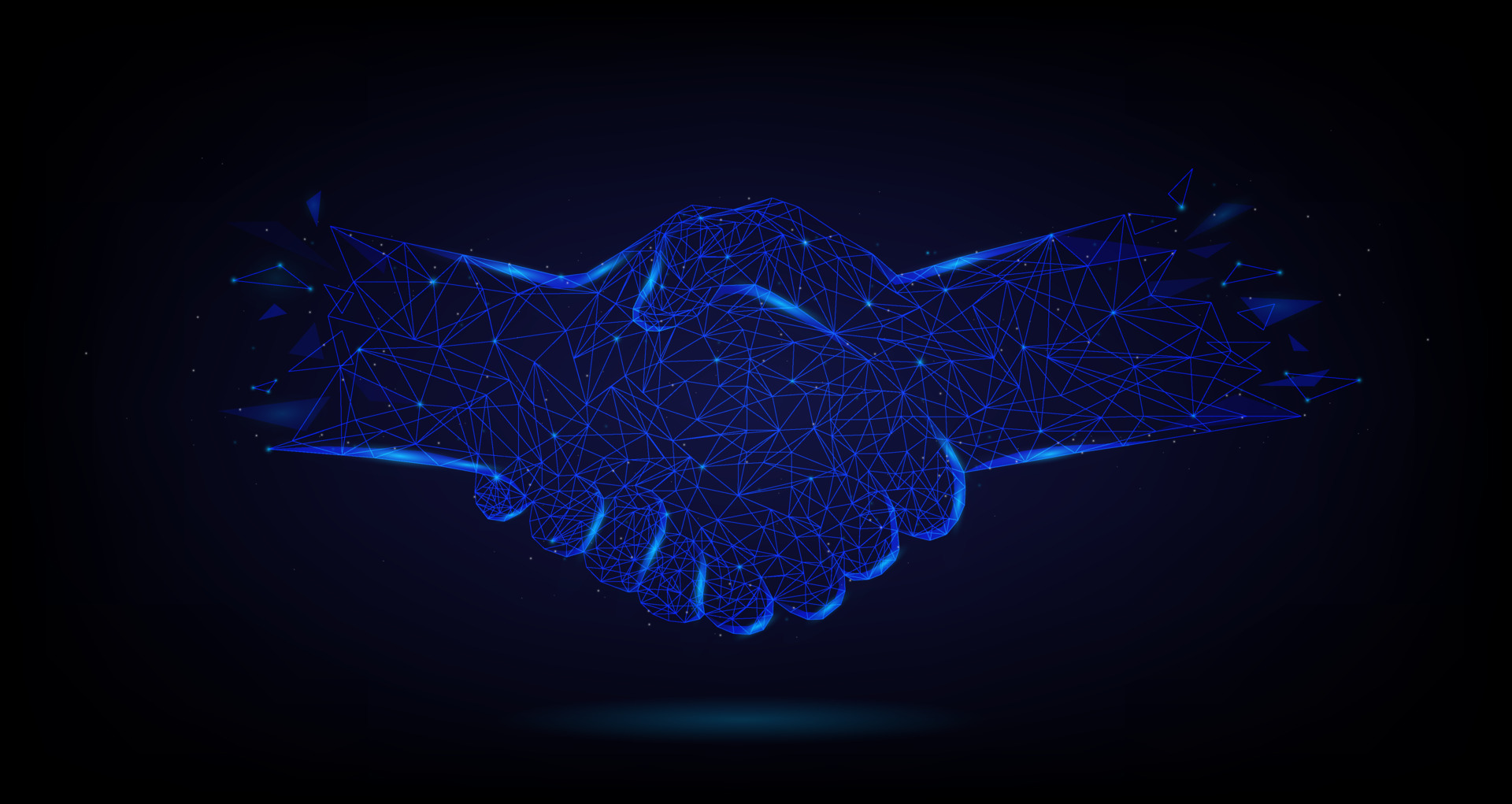 low poly of the business handshake handshake on dark blue background free vector